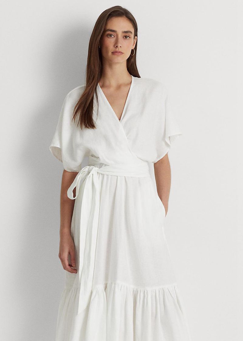 Vestidos Lauren Mujer Belted Linen Wrap-Style Chile Blancas MOVGN-8460